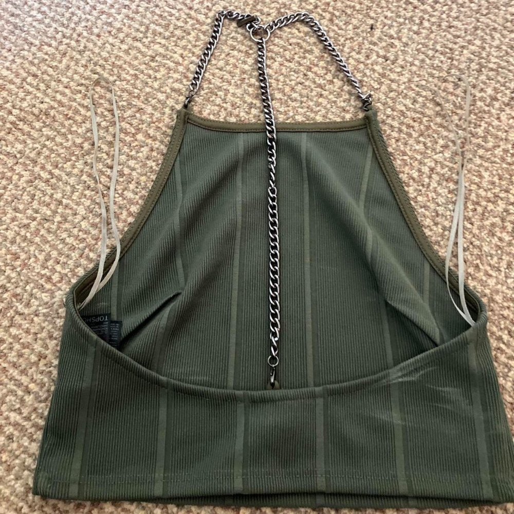 Topshop Womens Green and Khaki Crop-top